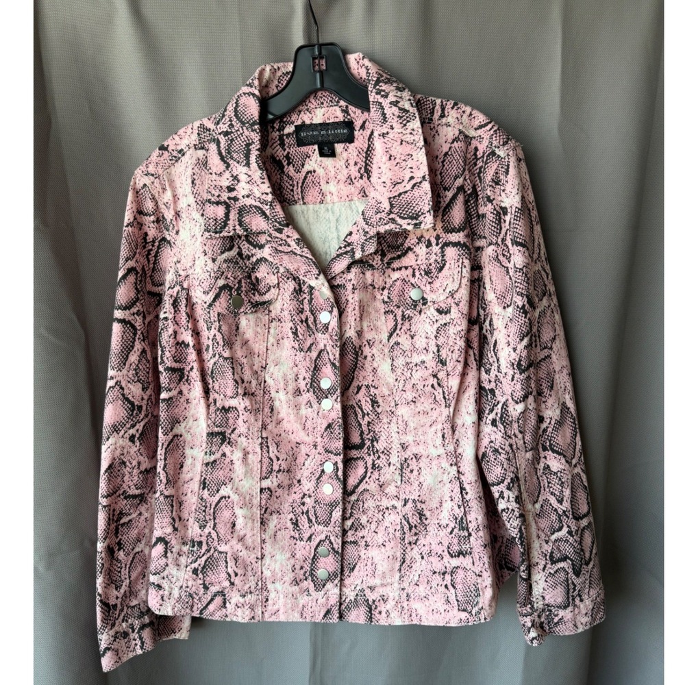 Live a Little Jacket Pink Black Snakeskin Print Denim Eclectic Edgy Statement XL